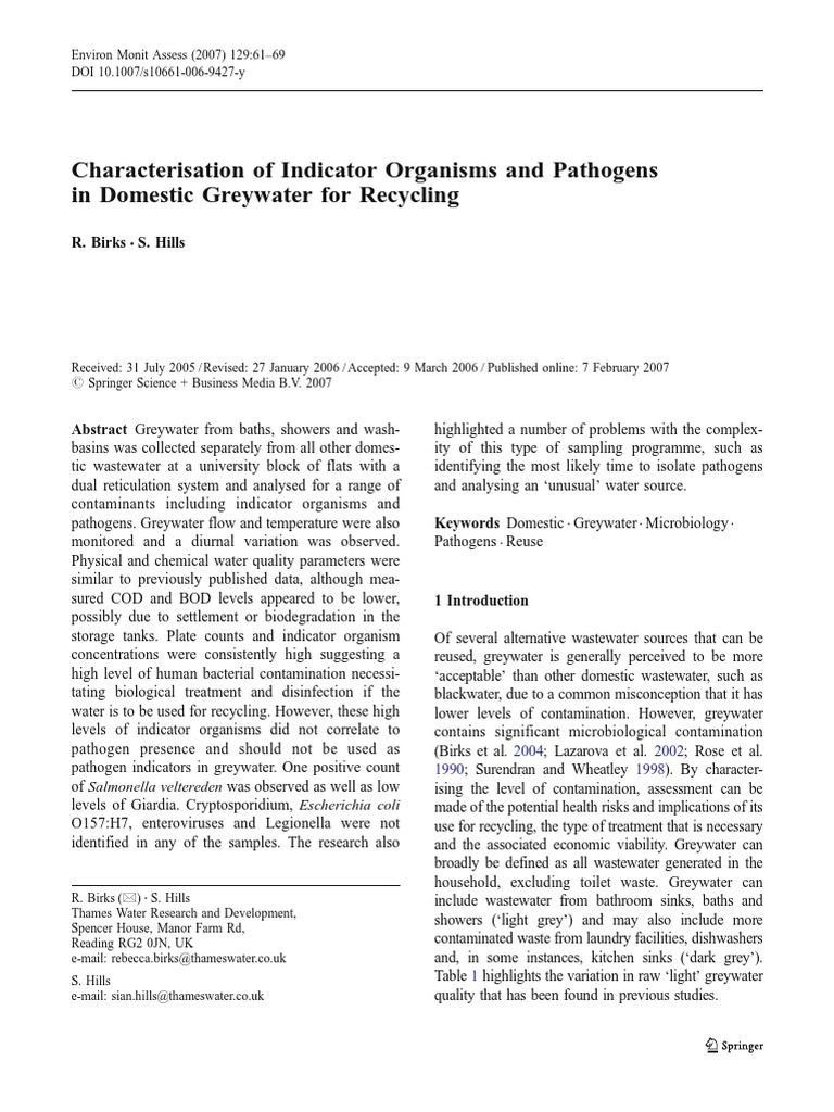 Birks y Hills (2007) Characterisation of Indicator Organisms and ...