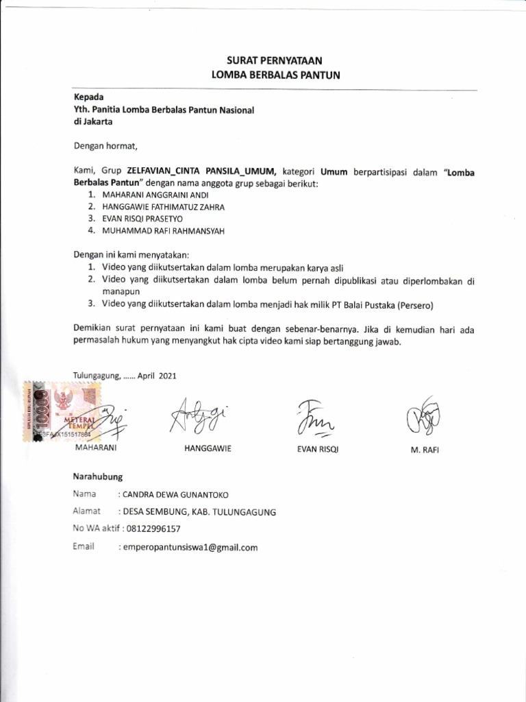 Surat Pernyataan Siswa 1 | PDF