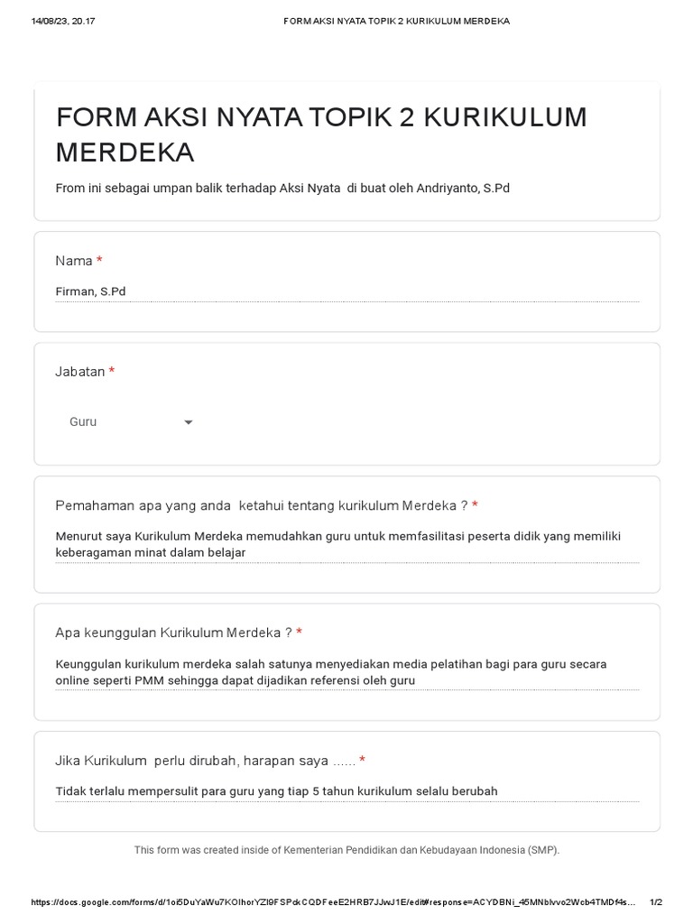 Form Aksi Nyata Kurikulum Merdeka | PDF | Bisnis