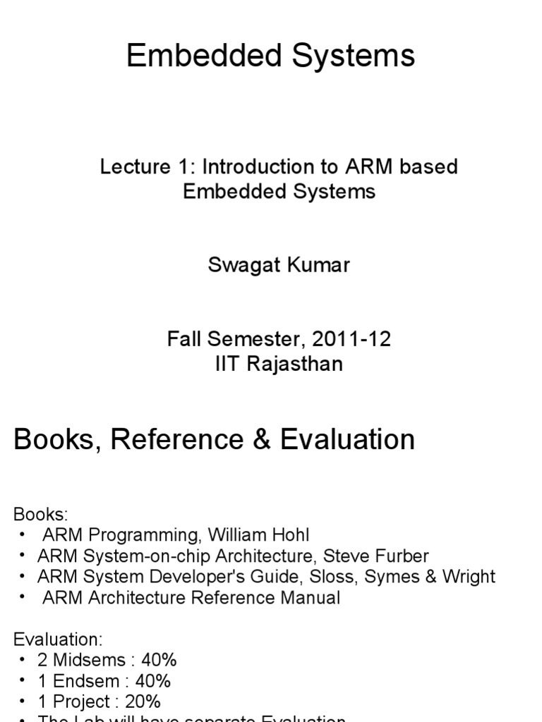 Lecture 1 Introduction To ARM Based Embedded Systems PDF