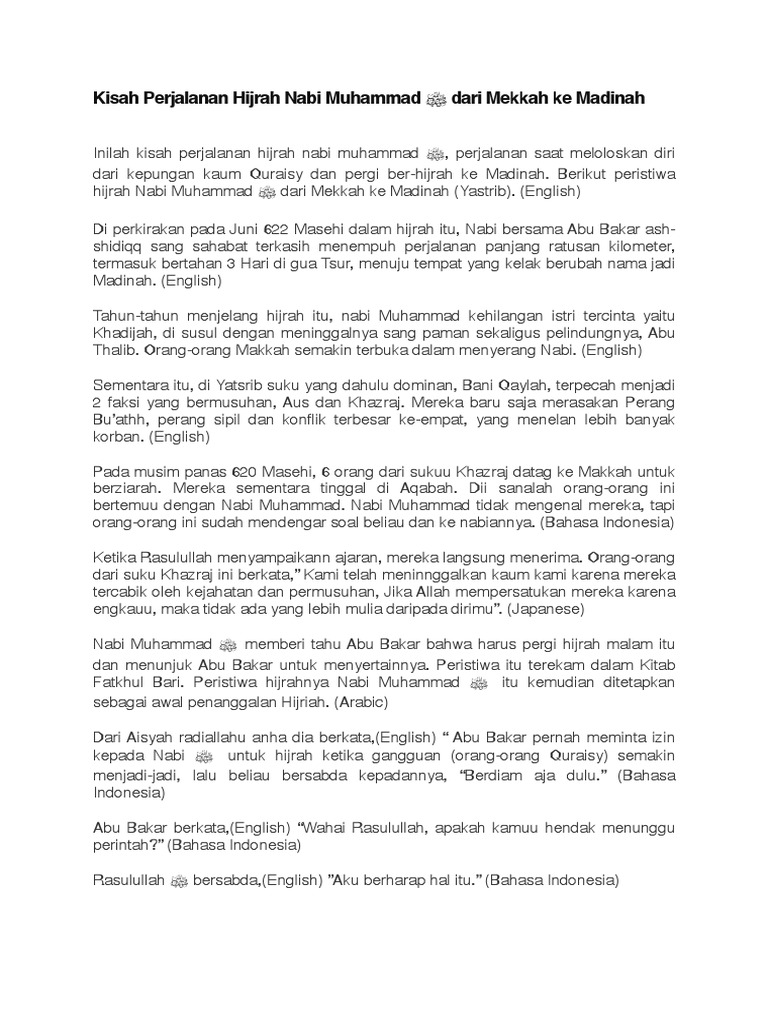 Kisah Perjalanan Hijrah Nabi Muhammad Dari Mekkah Ke Madinah | PDF
