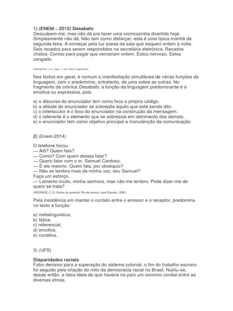Exercícios ENEM Funções Da Linguagem | PDF