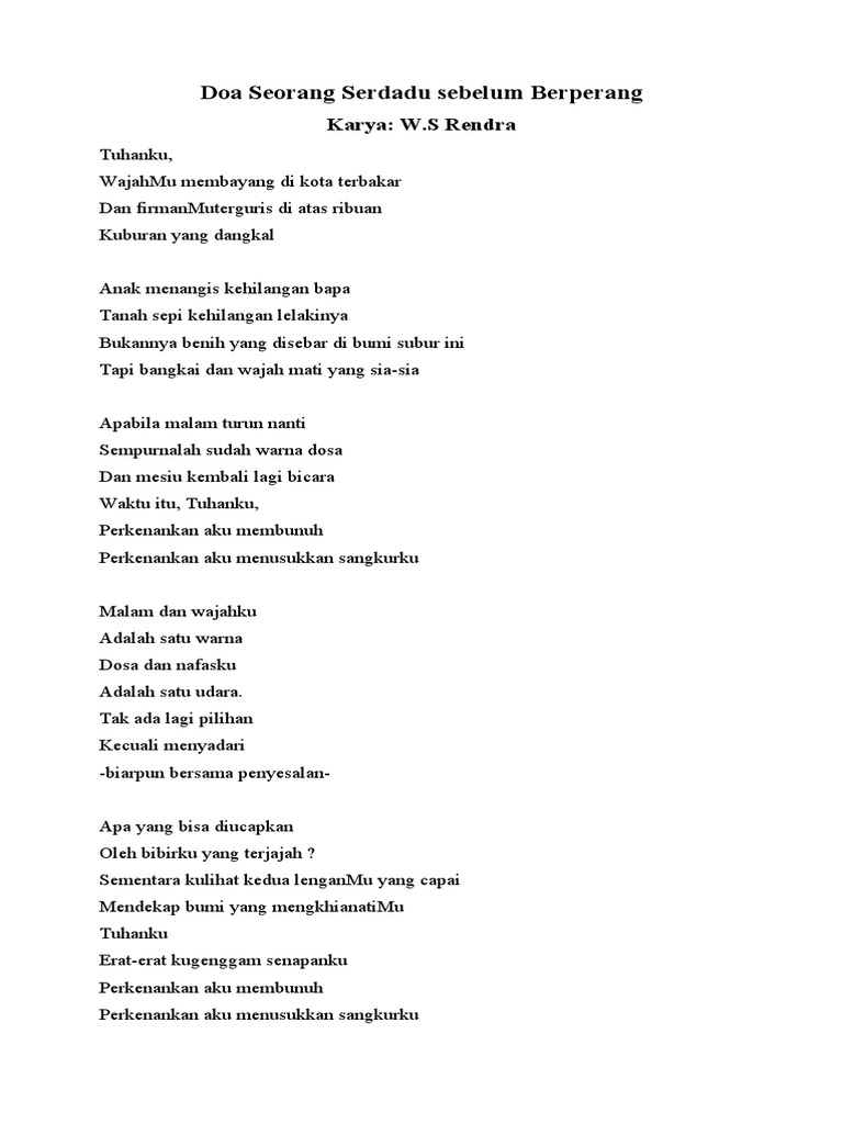Doa Seorang Serdadu Sebelum Berperang | PDF | Kajian Bahasa Asing