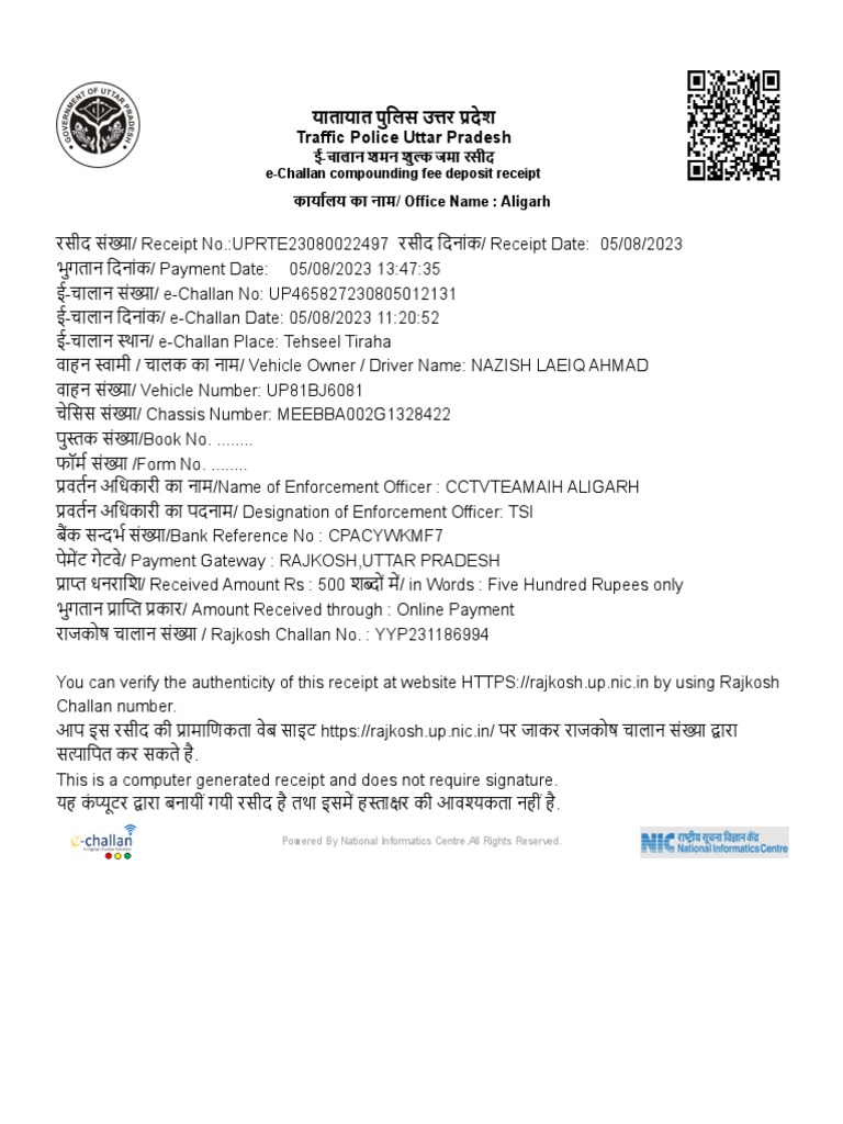 Echallan.parivahan.gov.in Report Printchallanreceipt Data