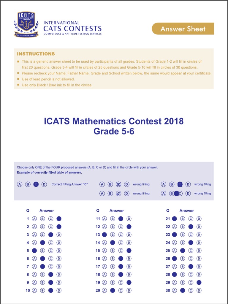 Answer Key Grade 5 6 Maths 2018 | PDF