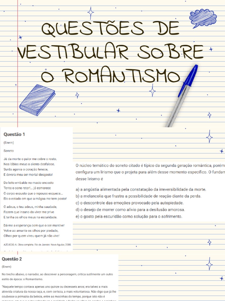 Questões de Vestibular Sobre o Romantismo | PDF