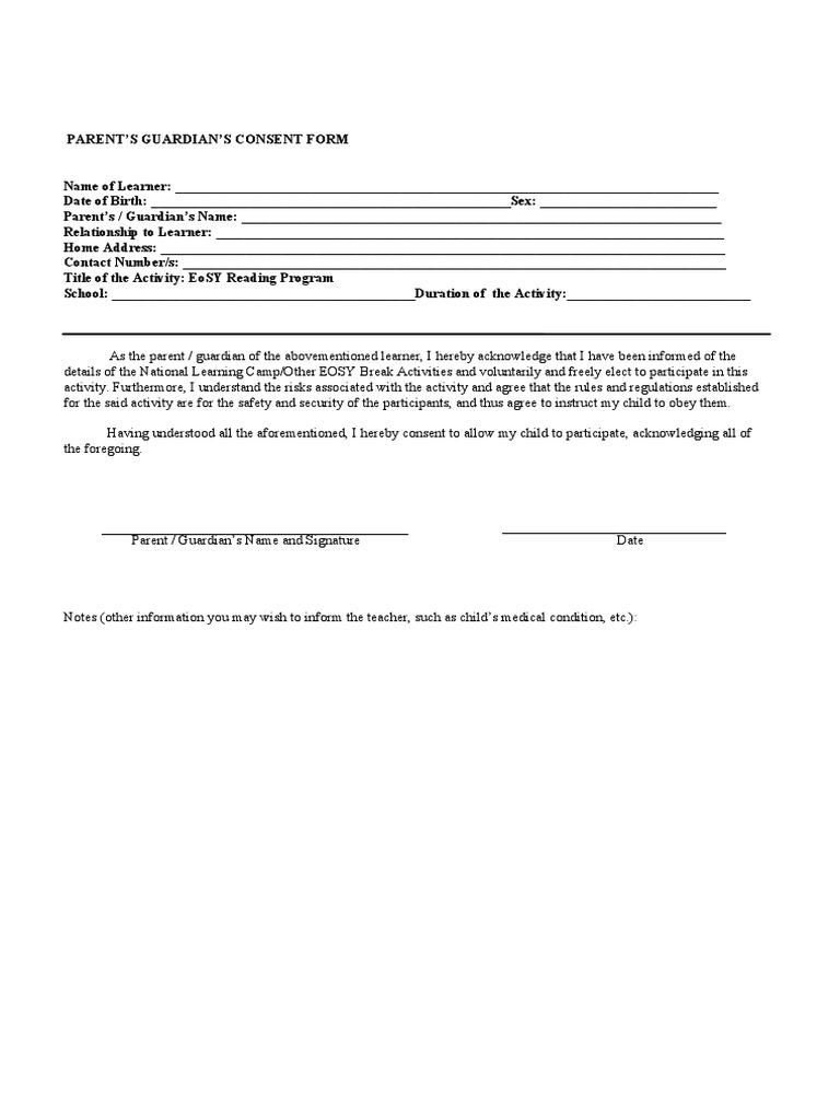 Parents Permit English Version | PDF