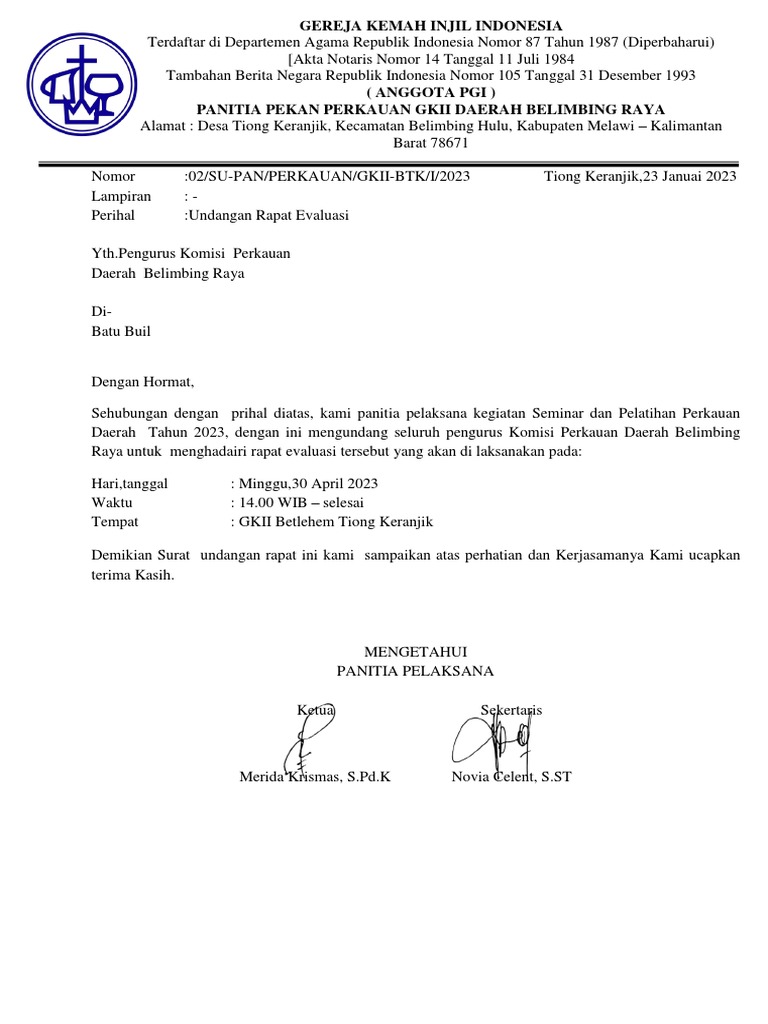 Surat Undangan Rapat Evaluasi Perkauan | PDF