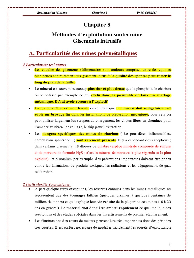 Méthodes d'exploitation souterraine des mines | PDF | Exploitation ...