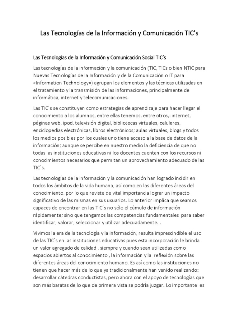 Tema 10 Las Tecnologías de La Información y Comunicación TIC | PDF