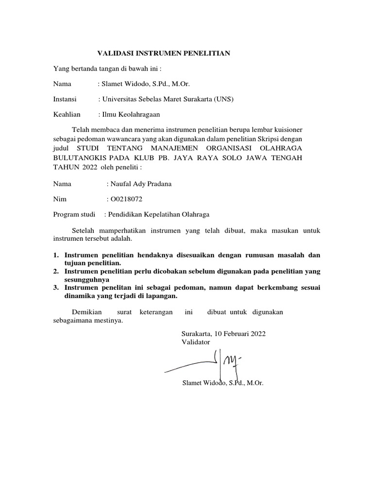 Surat Keterangan Validasi | PDF