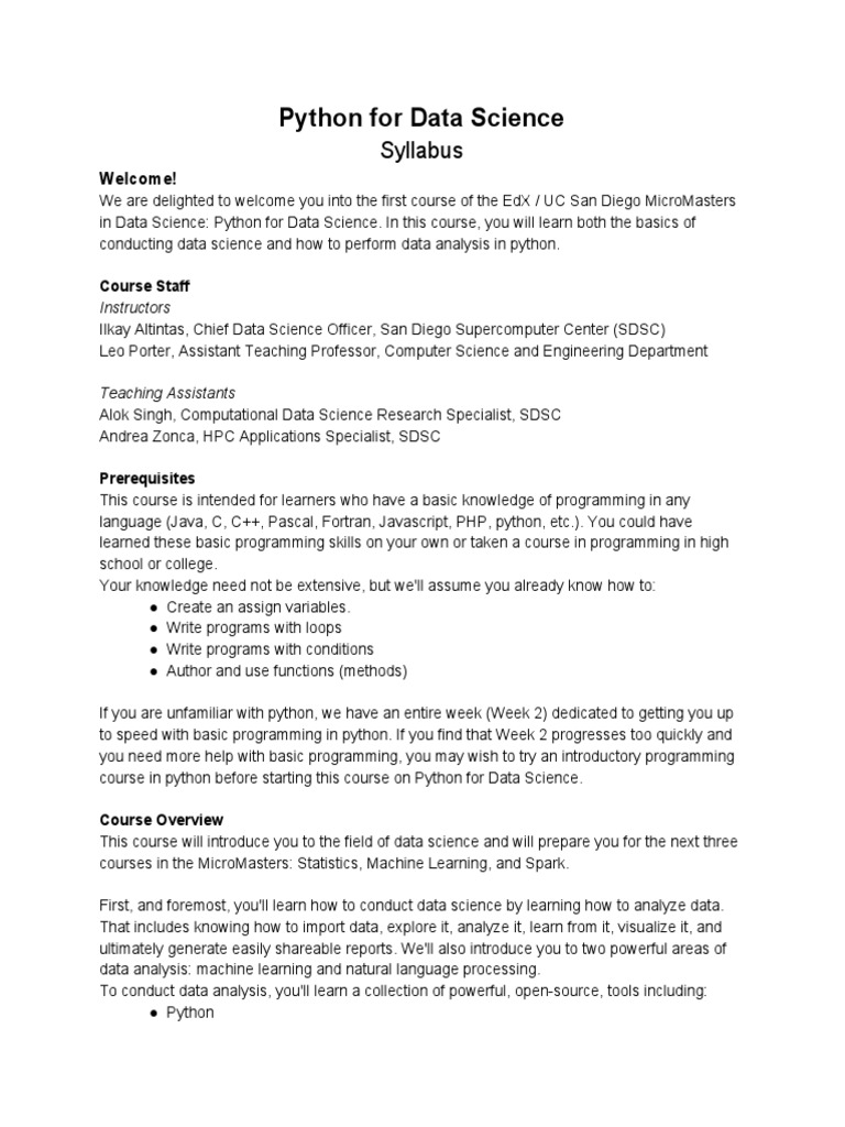 Python For Data Science Syllabus | PDF | Data | Data Science