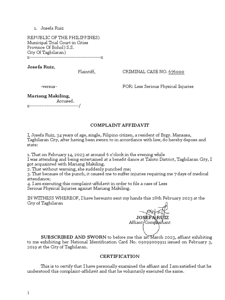 Complaint Affidavit Sample Download Free Pdf Prosecutor Affidavit