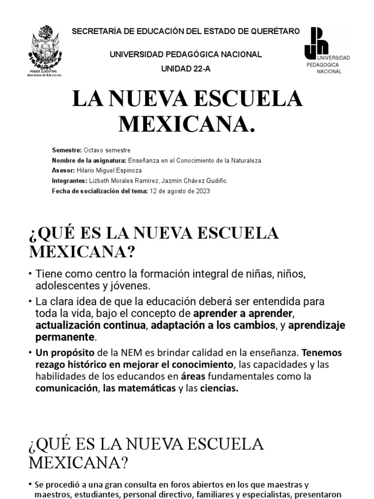 Principios de la Nueva Escuela Mexicana | PDF | Aprendizaje | Sociedad
