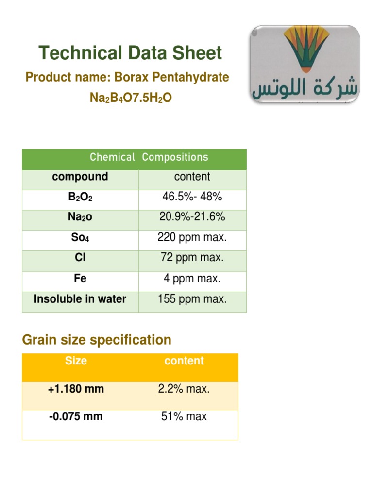 Borax Pentahydrate Technical Data Sheet | PDF