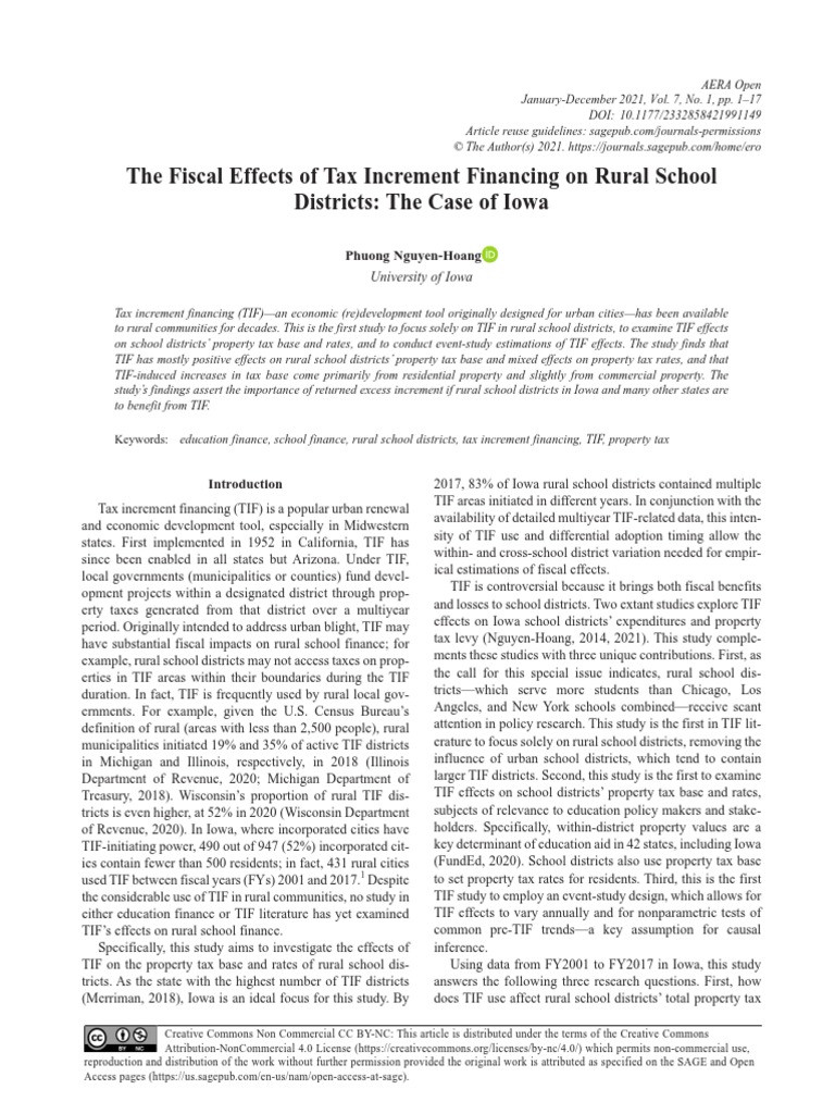 The Fiscal Effects of Tax Increment Financing On Rural School PDF