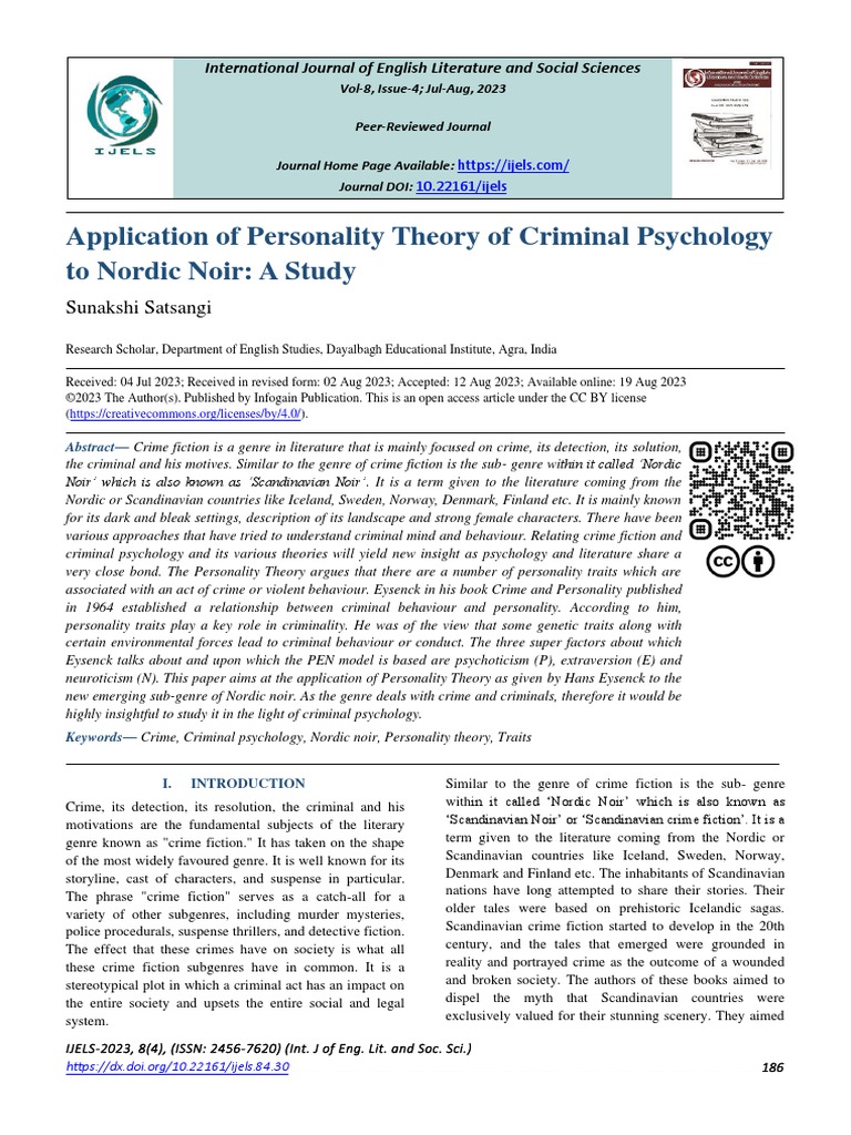 Application of personality theory of criminal psychology to nordic noir