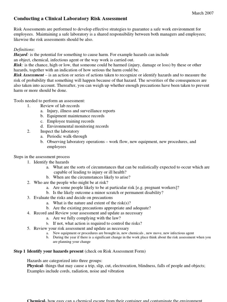 Clinical Laboratory Risk Assessment Guide | PDF | Risk | Laboratories
