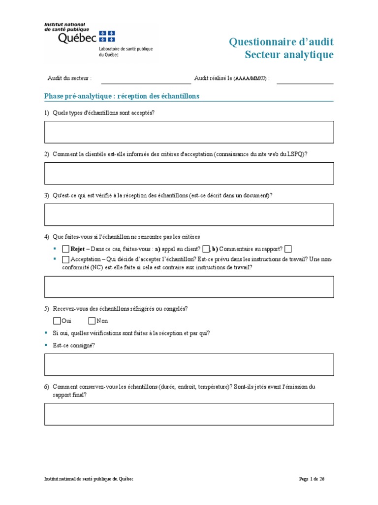 Questionnaire d'Audit Laboratoire | PDF | Audit | Système de management ...