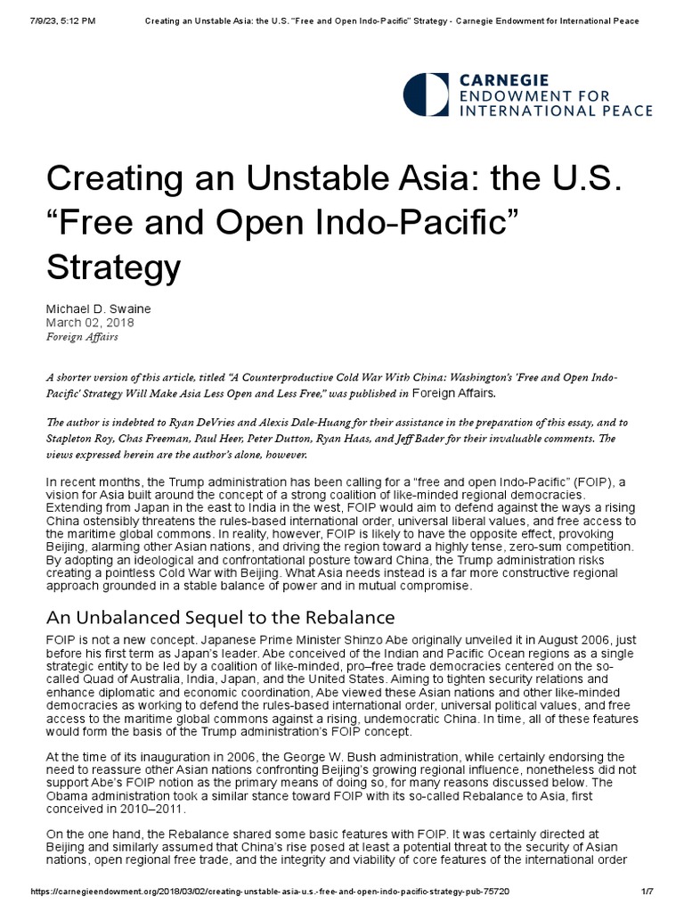 Creating An Unstable Asia The U S Free And Open Indo Pacific