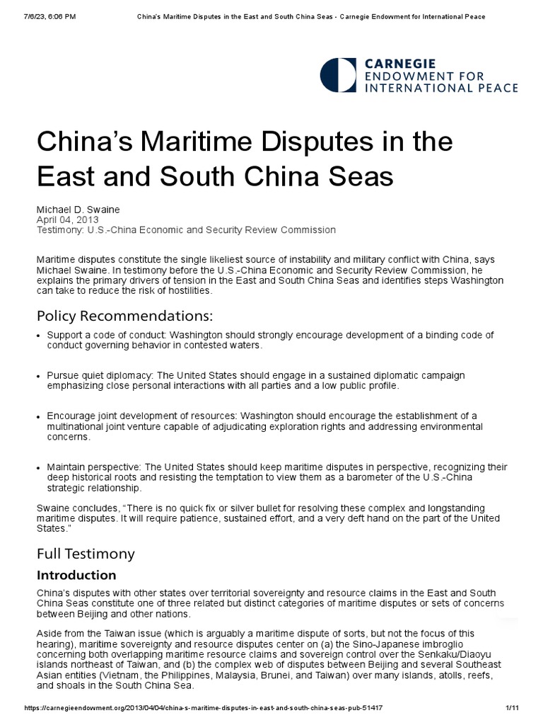 China's Maritime Disputes Overview | PDF | South China Sea | China