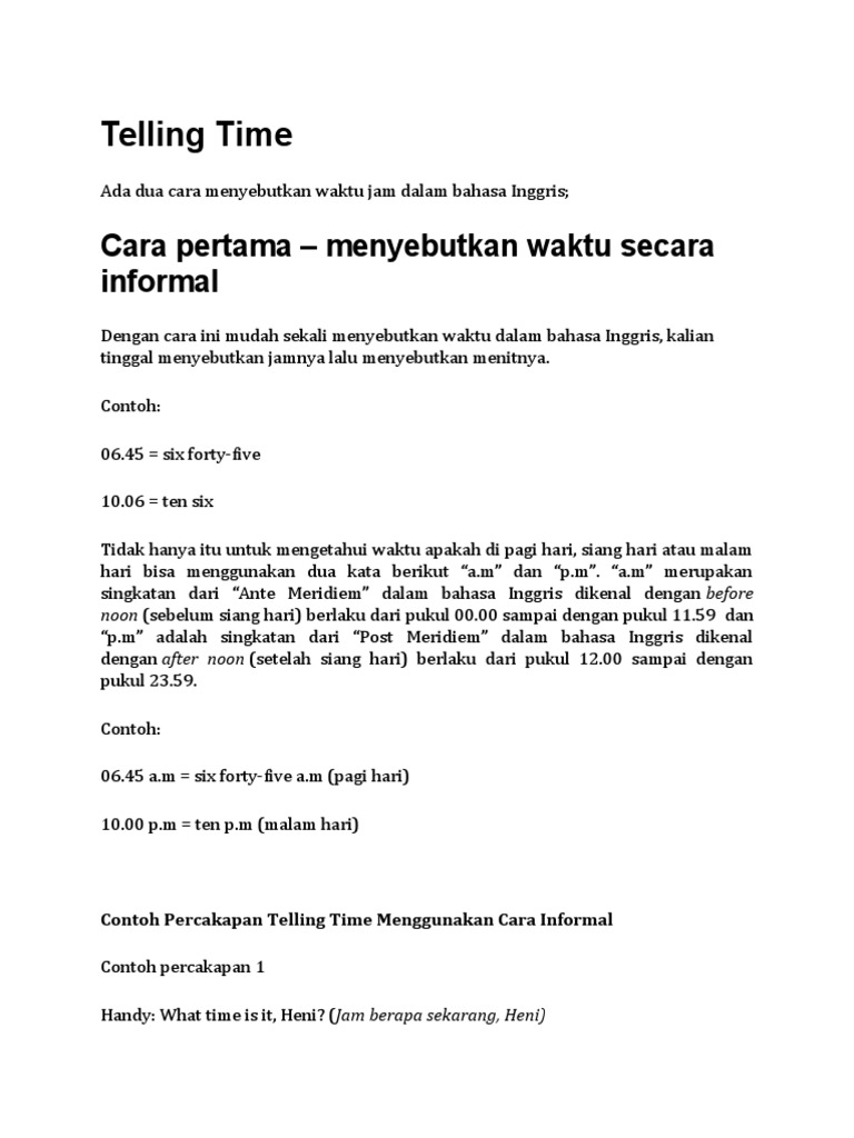 Panduan Lengkap Menyebutkan Waktu dalam Bahasa Inggris | PDF