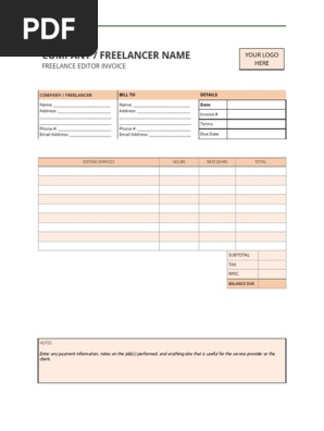 Freelance Editor Invoice Template