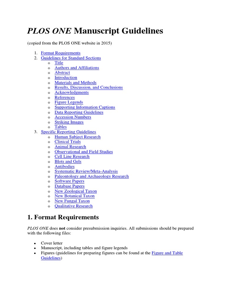 PLOS ONE Manuscript Submission Guidelines | PDF | Systematic Review ...