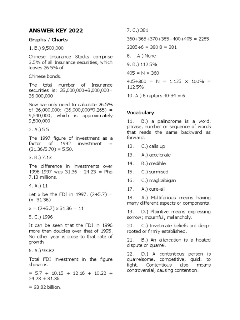 2022 Answer Key Overview | PDF