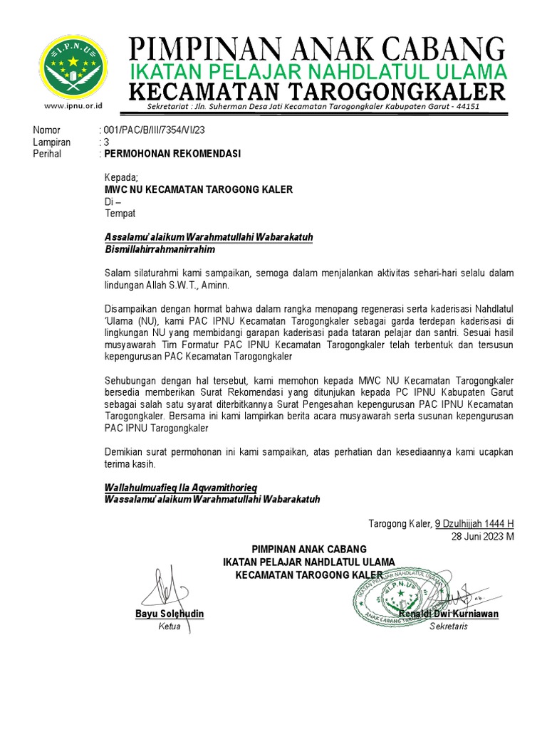 Surat Permohonan Rekomendasi | PDF
