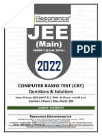 JEE Main (2022) (24-Jun Shift 2) (Resonance) (Chem) (Sol)
