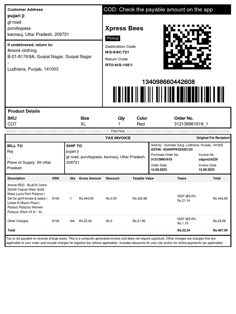 Customer Invoice for Amore Clothing Order | PDF | Service Industries ...