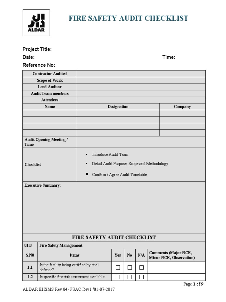 Fire Safety Audit Checklist Guide | PDF | Technology & Engineering