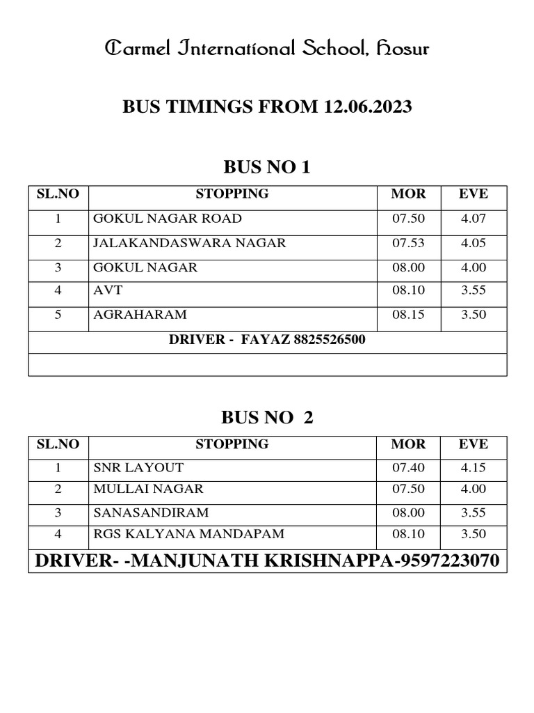 Bus Timings From 12.06.2023-1 | PDF