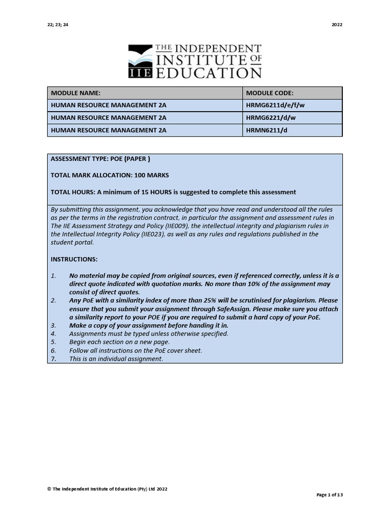 Human Resource Management Assessment Guide | PDF
