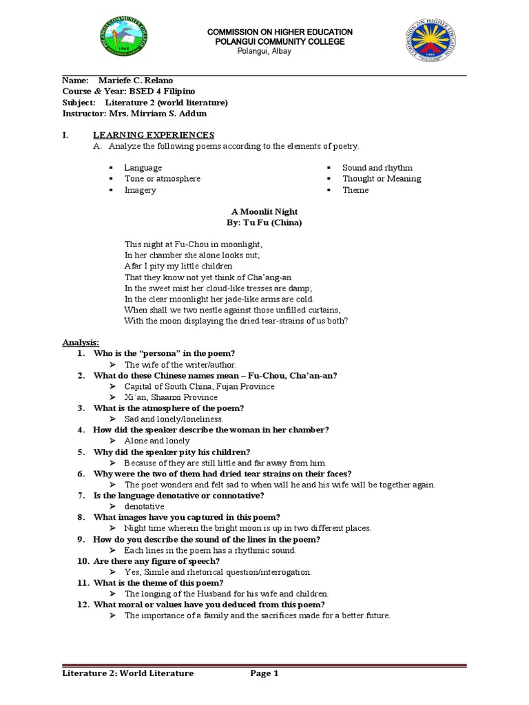 Module5 World Lit Pdf Poetry