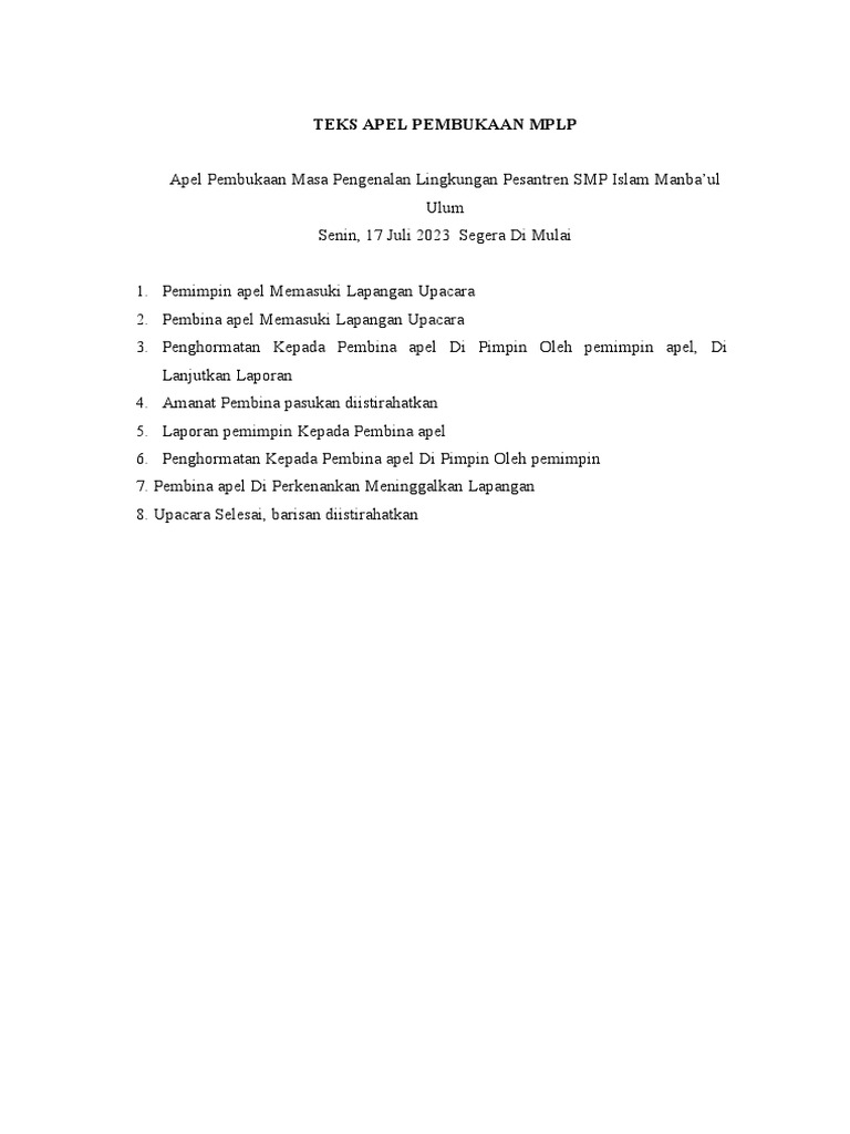 Teks Apel Pembukaan Perkemahan Pramuka | PDF