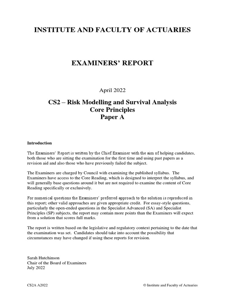 IandF CS2 Paper A 202204 Examiner Report | PDF | Dependent And ...