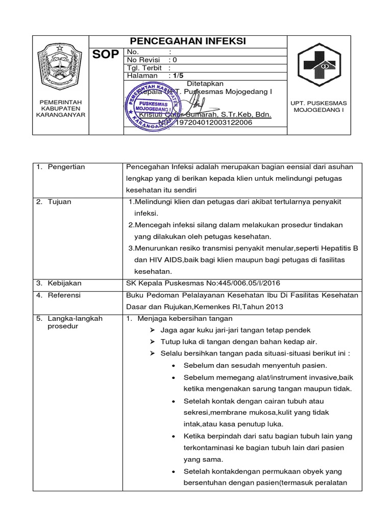 SOP Pencegahan Infeksi Puskesmas | PDF
