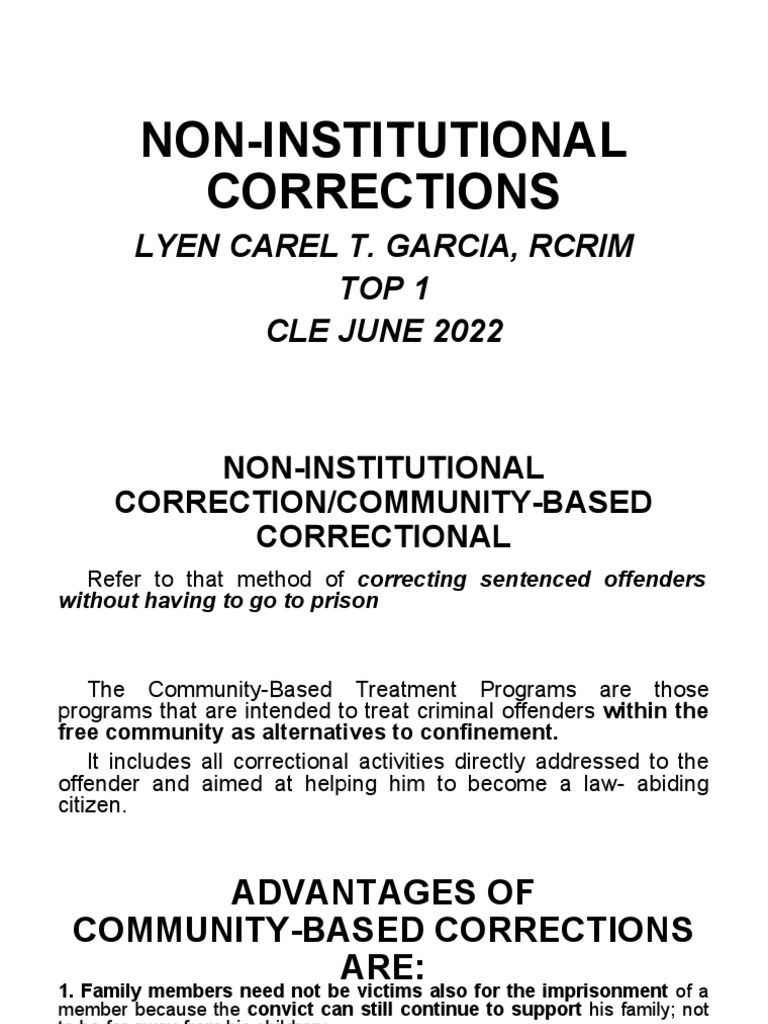 Non-Institutional Corrections | PDF | Probation | Presentence ...