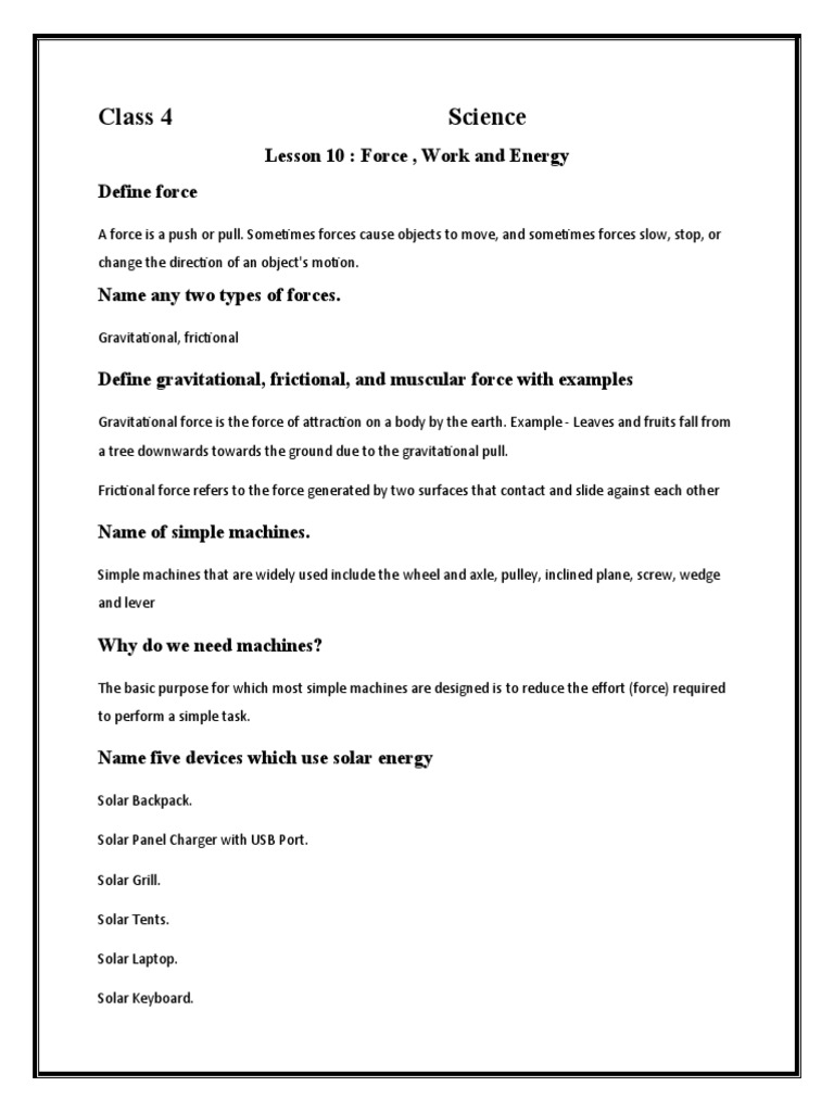 Class 4, Science 2 PDF Machines Force