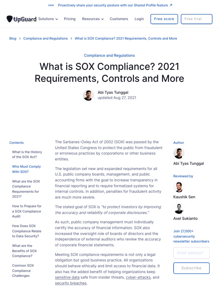 What Is SOX Compliance 2021 Requirements, Controls and More UpGuard
