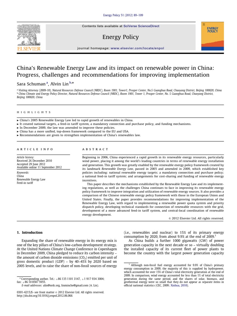 China S Renewable Energy Law And Its Impact On Renewable Power In China