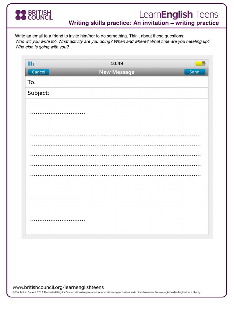 An Invitation - Writing Practice 1 | PDF