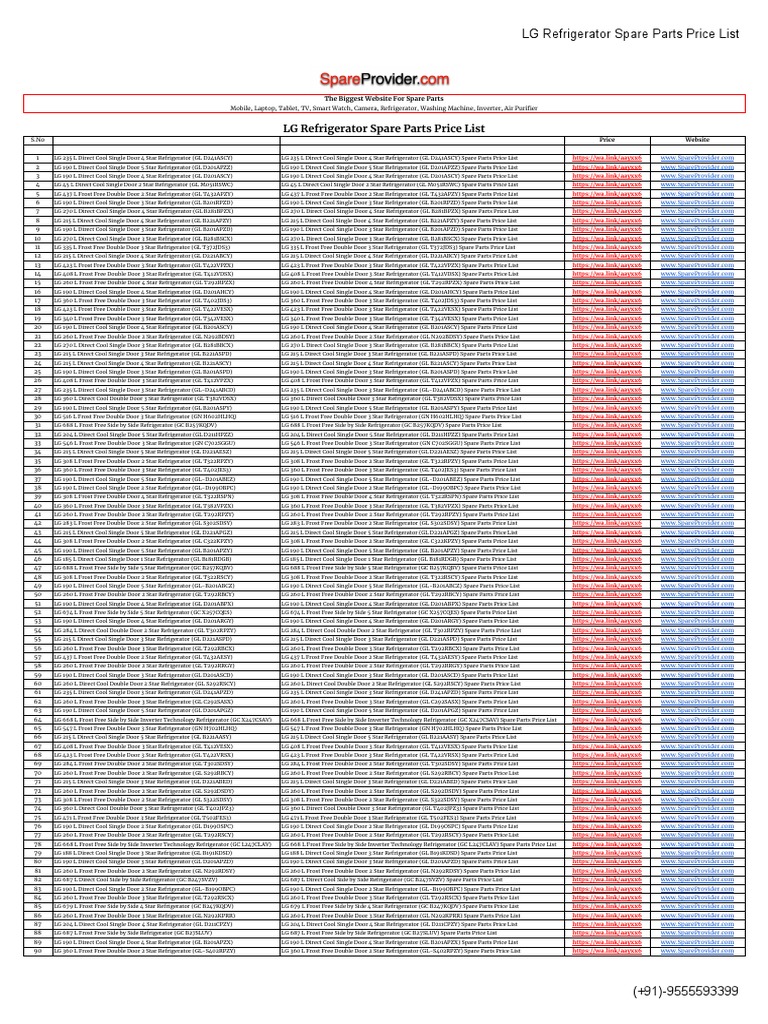 LG Refrigerator Spare Parts Price List PDF