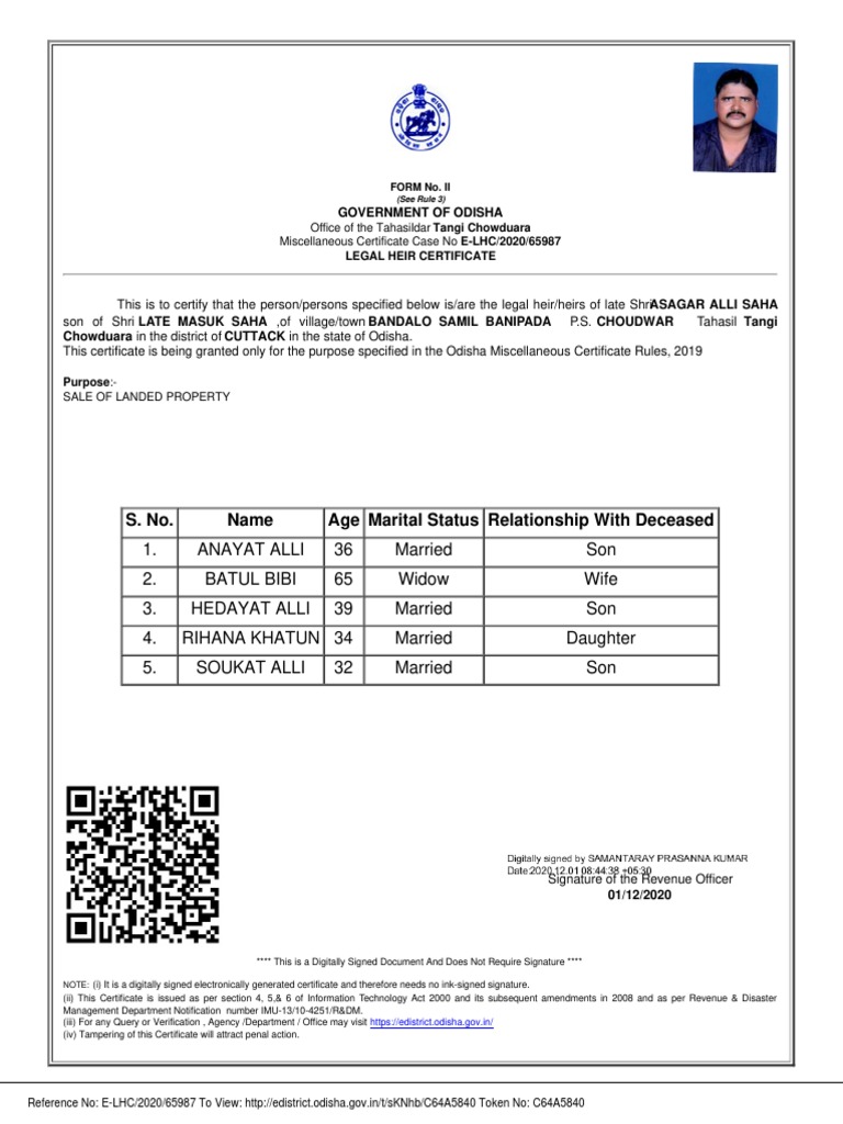 S. No. Name Age Marital Status Relationship With Deceased PDF