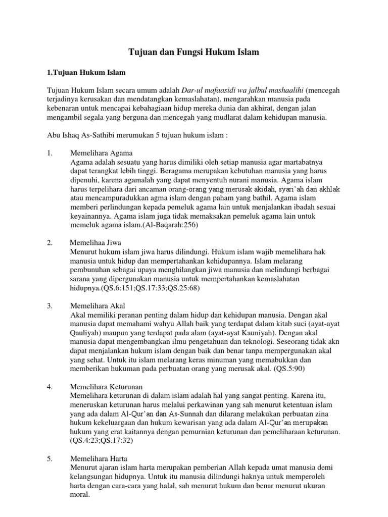 Tujuan Dan Fungsi Hukum Islam