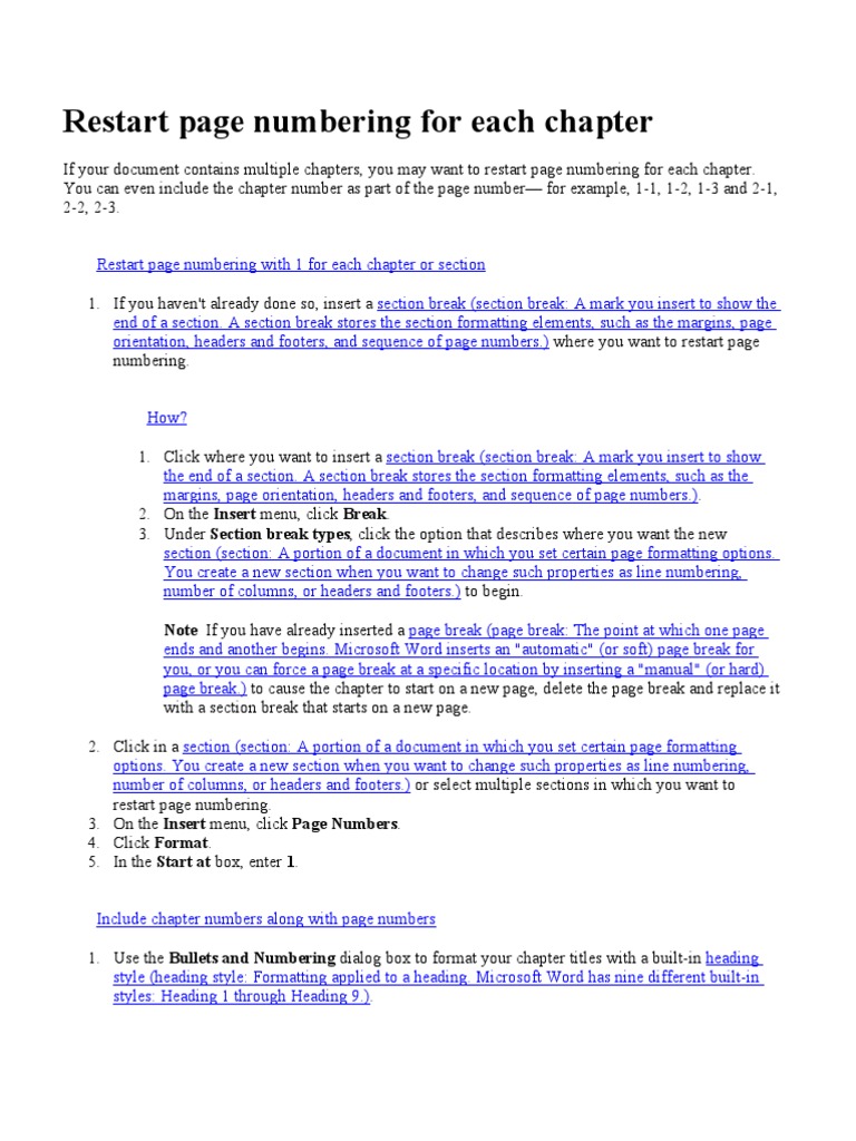 Restart Page Numbering For Each Chapter | PDF | Microsoft Word | Computing