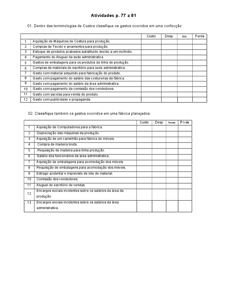 Atividade P. 77 A 81 | PDF | Despesa | Contabilidade