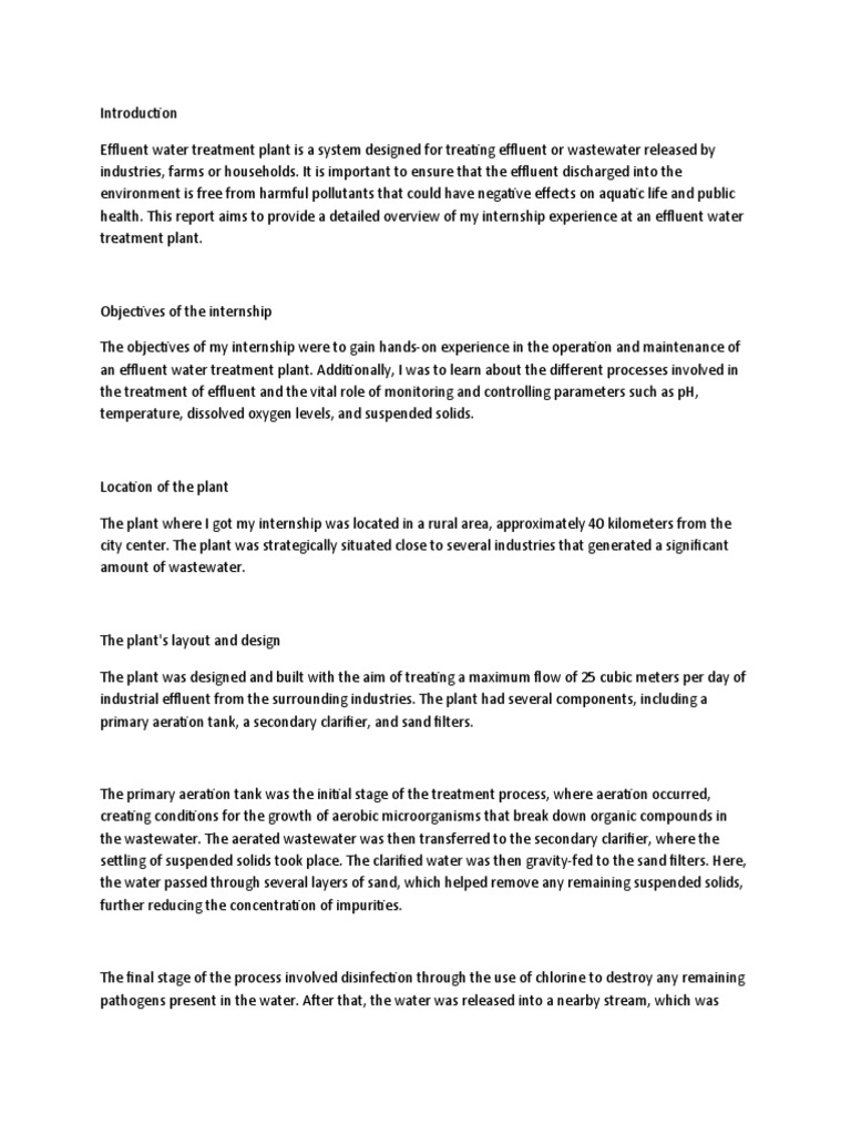 Internship Report of WTT PDF Sewage Treatment Water Purification